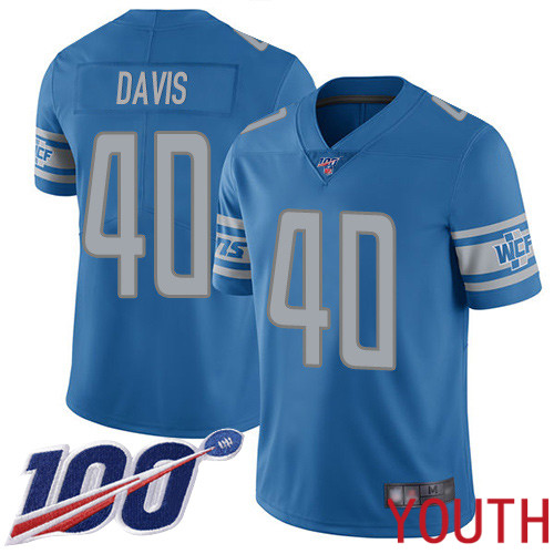Detroit Lions Limited Blue Youth Jarrad Davis Home Jersey NFL Football 40 100th Season Vapor Untouchable